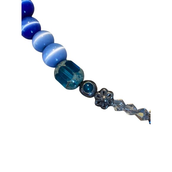 Handmade Blue Beaded Memory Wire Necklace With Glass & Crystal Beads - Picture 5 of 10